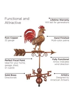 Bantam Rooster Copper Weathervane -Gardenhaus Shop 8600280 05v