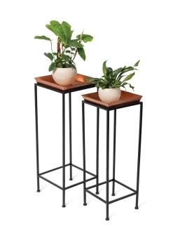 Square Nesting Plant Stands With Trays, Set Of 2 -Gardenhaus Shop 8611014 2872 tif