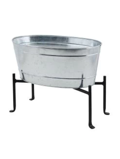 Achla Designs Mini Oval Galvanized Tub With Folding Stand -Gardenhaus Shop 8612906 03v