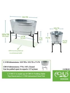 Achla Designs Mini Oval Galvanized Tub With Folding Stand -Gardenhaus Shop 8612906 04v